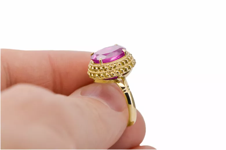 Artisanat vintage Anneau Améthyste Or jaune 14 carats vrc068y